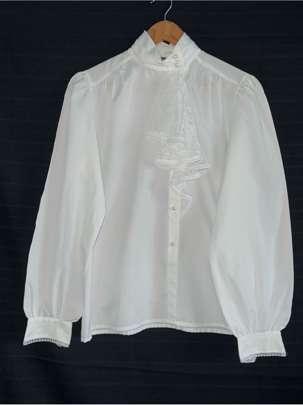 Lady Manhattan White Lace Blouse 10 Drape Ruffle Collar Victorian Peasant VTG